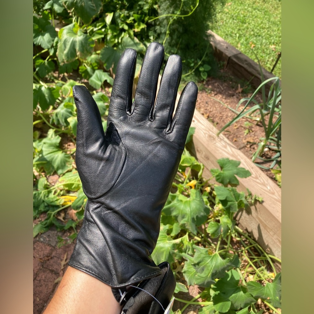 Adrienne Vittadini genuine leather and cashmere lined gloves.